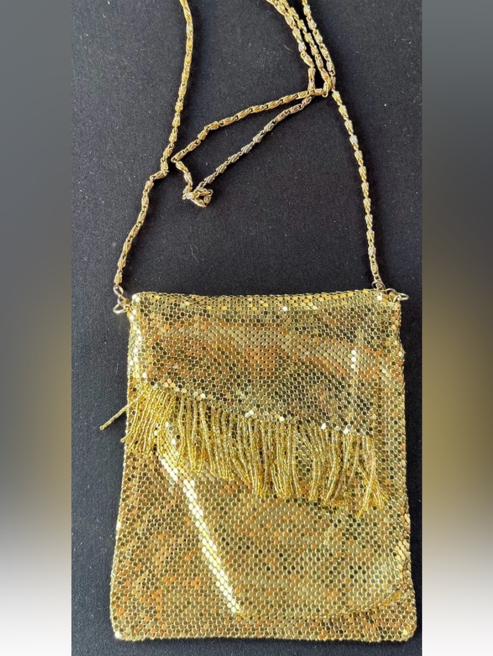 Vintage Gold Sequin Fringe Crossbody Bag - Fashion Women's Evening Bag
